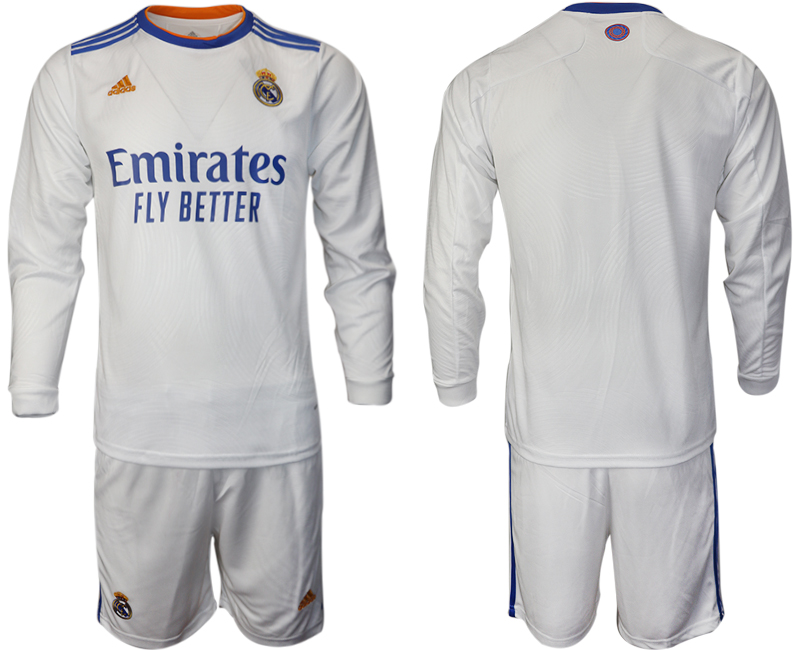 Men 2021-2022 Club Real Madrid home white Long Sleeve blank Soccer Jersey
